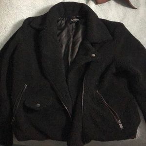black furry jacket